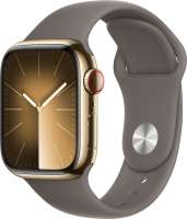 Apple Watch Series 9 GPS + Cellular, 41mm Stainless Steel Gold, с коричневым ремешком S/M