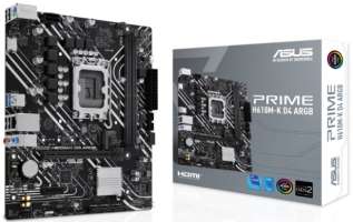 ASUS Материнская плата mATX PRIME H610M-K D4 ARGB (LGA1700, H610, 2*DDR4 (3200), PCIe, M.2, 4*SATA, 2*USB 3.2, 4*USB 2.0, HDMI, VGA)