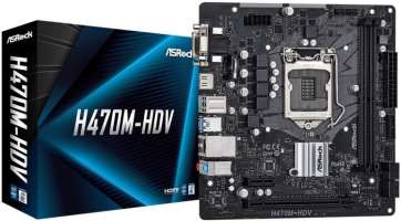 Материнская плата mATX ASRock H470M-HDV (LGA1200, H470, 2*DDR4(2933), 4*SATA 6G RAID, 2*PCIE, 7.1CH, Glan, D-Sub, DVI-D, HDMI, 4*USB 3.2)