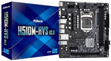 Материнская плата mATX ASRock H510M-HVS R2.0 (LGA1200, H510, 2*DDR4(3200), 4*SATA3 6GB/s, PCIe, AC`97, 7.1ch, Glan, VGA, HDMI, 2*USB 3.2)