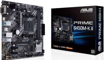 Материнская плата mATX ASUS PRIME B450M-K II (AM4,AMD B450,2*DDR4(3200),4*SATA 6G RAID,M.2,3*PCI-E,7.1CH,GLan,6*USB 3.1,D-Sub/DVI) RTL