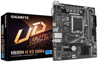 Материнская плата mATX GIGABYTE H610M H V3 DDR4 (LGA1700, H610, 2*DDR4 (3200), 4*SATA 6G, M.2, 2*PCIE, Glan, D-Sub, HDMI, 2*USB 3.2, 4*USB 2.0)