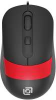 Мышь Oklick 310M черная/красная оптическая (2400dpi) USB для ноутбука (4but) (1869102)
