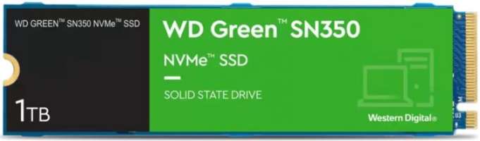 Накопитель SSD M.2 2280 Western Digital WDS100T3G0C SN350 Green NVMe 1TB QLC 3200/2500MB/s 300K/400K IOPS MTBF 1M