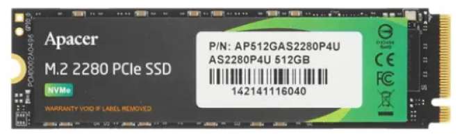 Накопитель SSD M.2 2280 Apacer AP512GAS2280Q4U-1 AS2280Q4 512GB PCIe Gen4x4 with NVMe 3D TLC 7000/3000MB/s IOPS 450K/750K MTBF 1.6M 350 TBW RTL