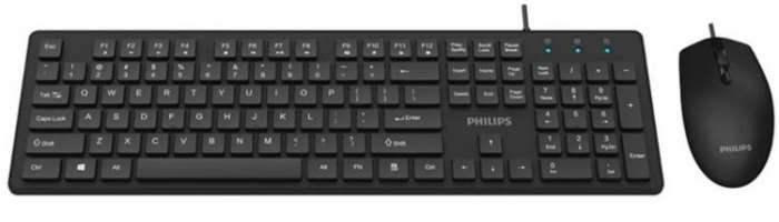 Philips Клавиатура и мышь SPT6264 USB 2.0 104 клав/3 кнопки, 800-2400dpi, русская заводская раскладка, чёрный