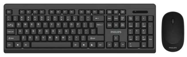 Philips Клавиатура и мышь Wireless SPT6324 2.4 GHz 104 клав/3 кнопки, 1600dpi, русская заводская раскладка, чёрный