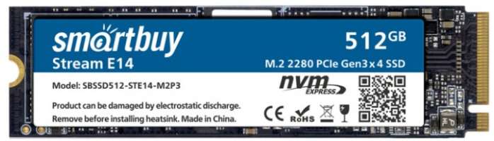 SmartBuy Накопитель SSD M.2 2280 Stream E14 SBSSD512-STE14-M2P3 512GB, 3200/2100MB/s