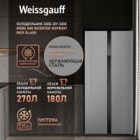 Weissgauff WSBS 500 Inverter NoFrost Inox Glass серебристый