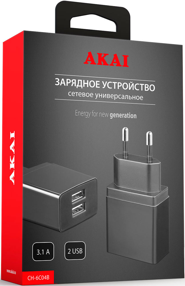 Akai CH-6C04B универсальное 2USB 3.1А Black