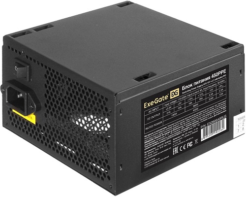 Блок питания ATX Exegate 450PPE EX260640RUS-PC 450W, PC, black, APFC, 12cm, 24p+(4+4)p, PCI-E, 3*IDE, 5*SATA, FDD + кабель 220V в комплекте