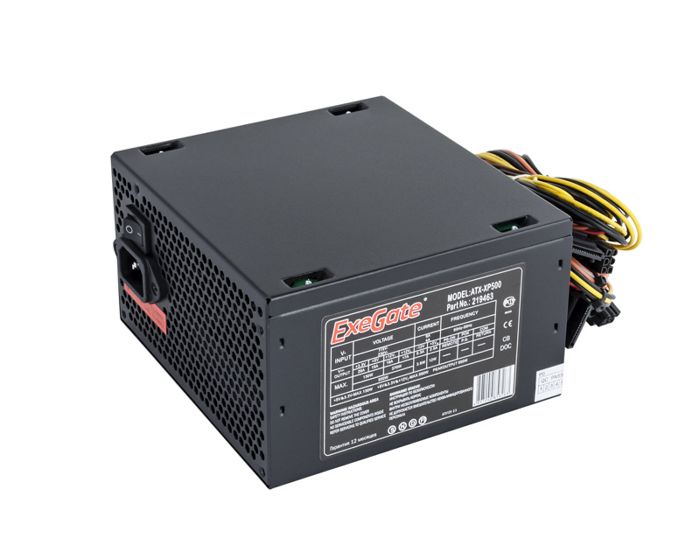 Блок питания ATX Exegate XP500 EX219463RUS-S 500W, SC, black, 12cm fan, 24p+4p, 6/8p PCI-E, 3*SATA, 2*IDE, FDD + кабель 220V с защитой от выдергивания