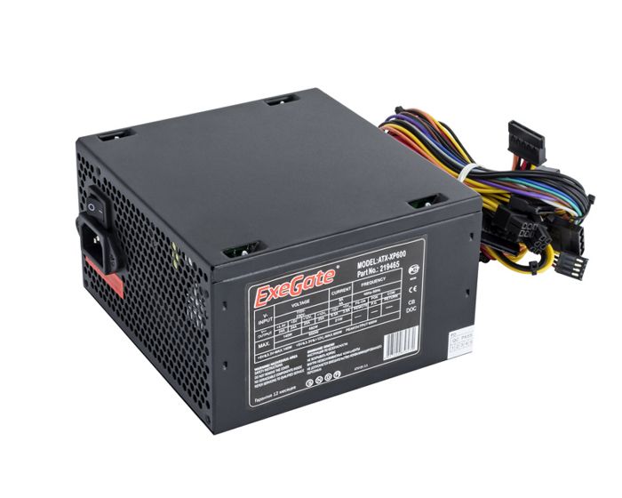 Блок питания ATX Exegate XP600 EX219465RUS 600W, black, 12cm fan, 24p+4p, 6/8p PCI-E, 3*SATA, 2*IDE, FDD