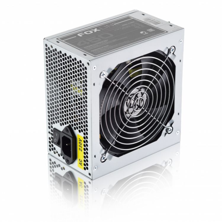 Блок питания ATX Foxline FL450S-80 450W, APFC, 120mm fan, CPU 4+4  pin, MB 24pin, 5xSATA, 2xPATA, FDD, PCI-E 6pin, 80+