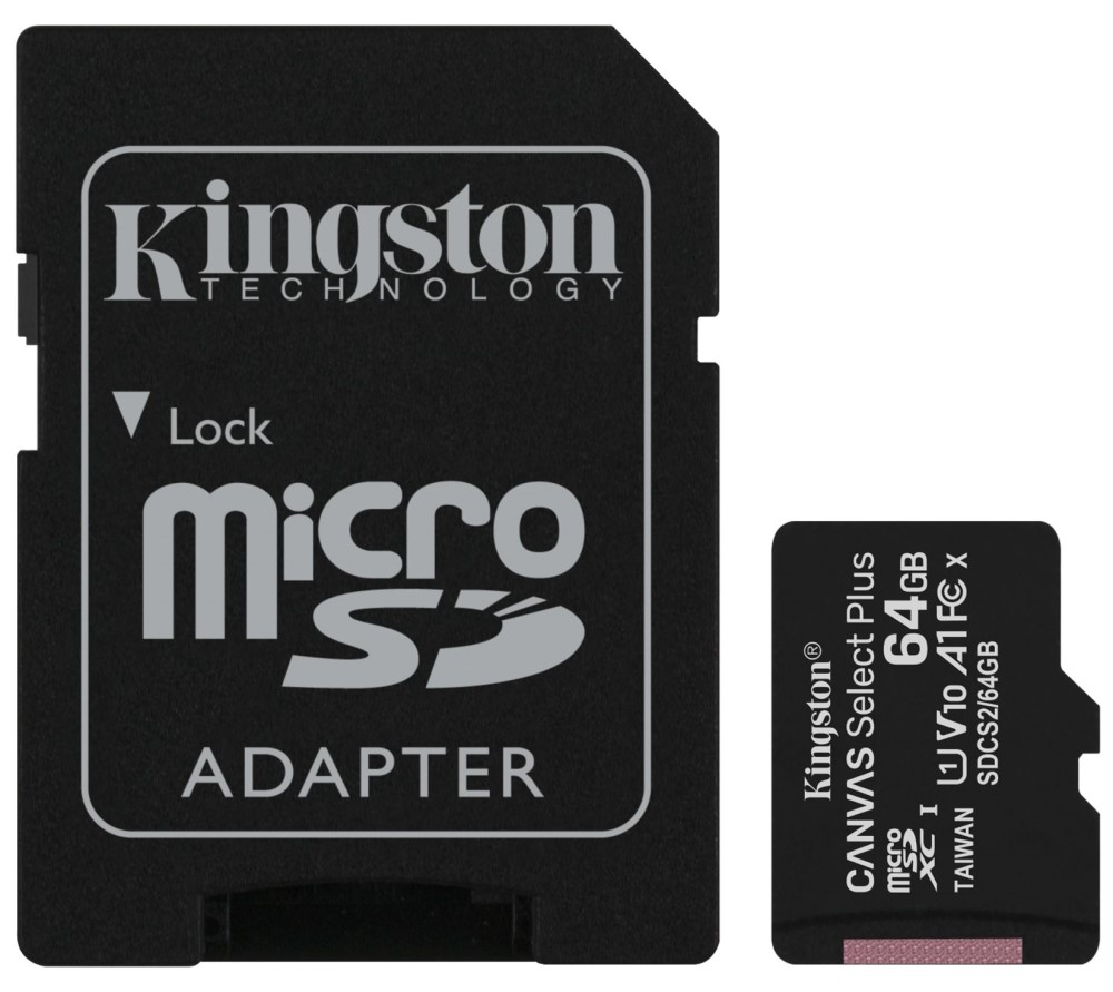 Kingston Canvas Select Plus 64Gb Сlass 10 UHS-I A1 с адаптером Black (SDCS2/64GB)