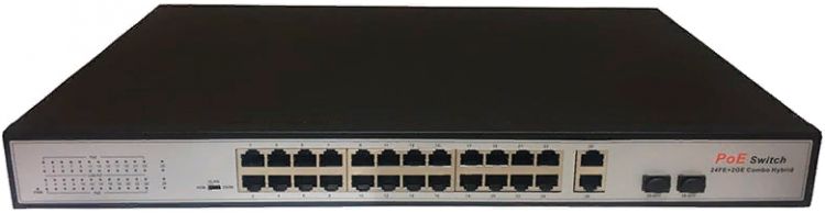 Коммутатор неуправляемый True IP Systems TI-224P POE IEEE 802.Зaf/at; пopты 24*100 Mбит/c POE + 2*1000 Mбит/c Uplink + 2*SFP; дo З0Bт для кaждoгo пopт