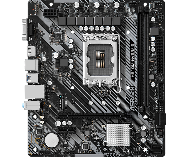 Материнская плата mATX ASRock H610M-HVS/M.2 R2.0 (LGA1700, H610, 2*DDR4 (3200), 4*SATA 6G, M.2, 2*PCIE, Glan, HDMI, D-Sub, 2*USB 3.2, 4*USB 2.0)