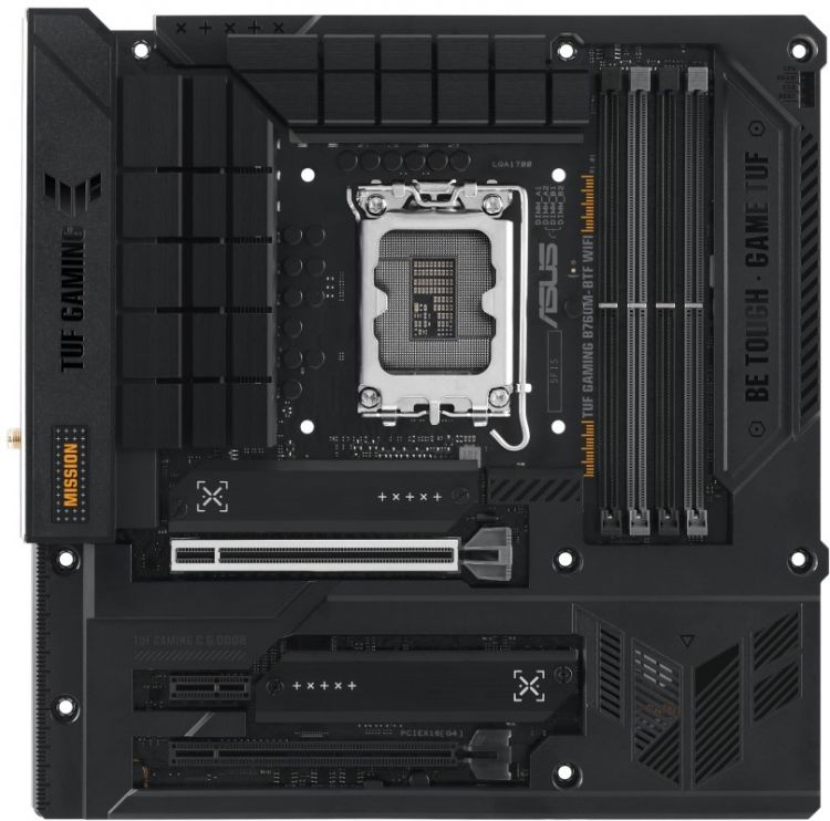 Материнская плата mATX ASUS TUF GAMING B760M-BTF WIFI (LGA1700, B760, 4*DDR5 (7200), 4*SATA 6G RAID, 3*M.2, 3*PCIE, 2.5Glan, WiFi, BT, HDMI, DP, 3*USB