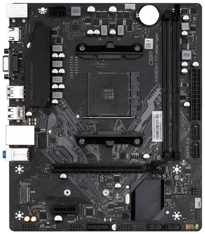 Материнская плата mATX CBR A520M Challenger (AM4, 2*DDR4, 4*SATA 6G, M.2, 2*PCIE, Glan, VGA, HDMI, 2*USB 3.2, 4*USB 2.0) Bulk