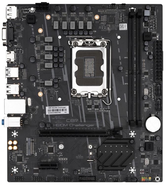 Материнская плата mATX CBR H610M Challenger (LGA1700, H610, 2*DDR4 (3200), 3*SATA 6G, M.2, 2*PCIE, Glan, VGA, HDMI, DP, 2*USB 3.2, 4*USB 2.0) Bulk