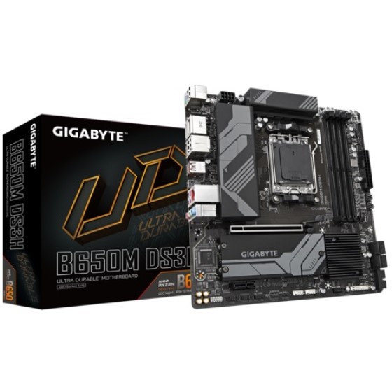 Материнская плата mATX GIGABYTE B650M DS3H (AM5, AMD B650, 4*DDR5 (6400), 4*SATA 6G RAID, 2*M.2, 2*PCIE, 2.5Glan, HDMI, 2*DP, USB Type-C, 3*USB 3.2, 4