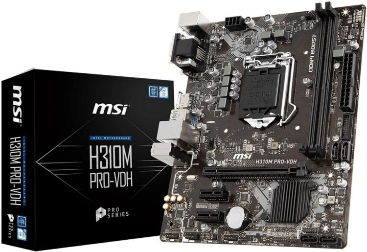 Материнская плата mATX MSI H310M PRO-VDH (LGA1151v2,H310,2*DDR4(2666),4*SATA 6G,3*PCI-E,7.1CH,GLan,2*USB 3.1,D-Sub/DVI/HDMI) RTL