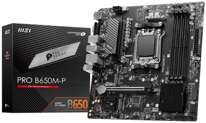 Материнская плата mATX MSI PRO B650M-P (AM5, AMD B650, 4*DDR5 (7200), 4*SATA 6G RAID, 2*M.2, 3*PCIE, 2.5Glan, VGA, DP, HDMI, 4*USB 3.2, 4*USB 2.0)