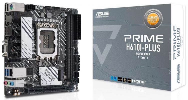 Материнская плата mini-ITX ASUS PRIME H610I-PLUS-CSM (LGA1700, H610, 2*DDR5 (5600), 4*SATA 6G, M.2, PCIE, Glan, VGA, HDMI, DP, 2*USB 3.2, 2*USB 2.0)