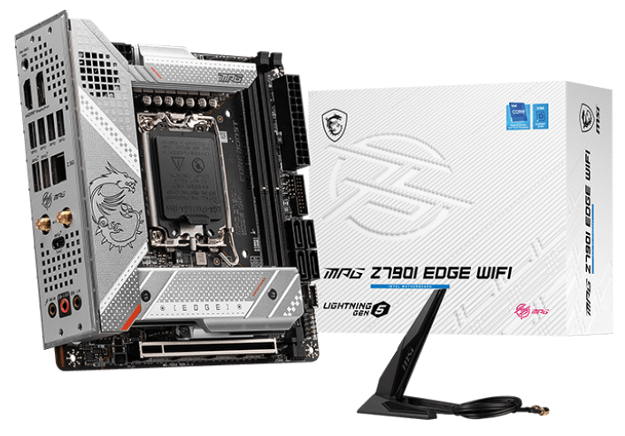 Материнская плата mini-ITX MSI MPG Z790I EDGE WIFI (LGA1700, Z790, 2*DDR5 (8000), 4*SATA 6G RAID, M.2, PCIE, 2.5Glan, WiFi, BT, HDMI, DP, USB Type-C,