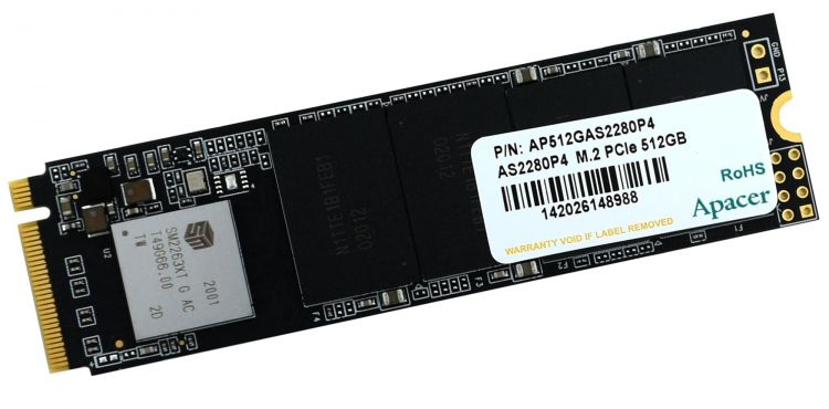 Накопитель SSD M.2 2280 Apacer AP512GAS2280P4-1 AS2280P4 512GB PCIe Gen3x4 with NVMe 3D TLC 2100/1500MB/s IOPS 210K/380K MTBF 1.5M RTL