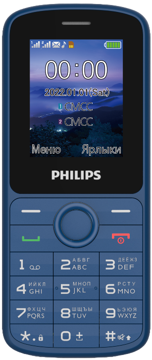 Мобильный телефон Philips Xenium E2101 синий, моноблок 2Sim 1.77" 128x160 Thread-X GSM900/1800 MP3 FM microSD max32Gb