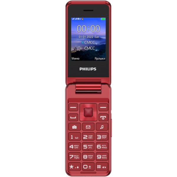 Мобильный телефон Philips Xenium E2601 красный, раскладной 2Sim 2.4" 240x320 Nucleus 0.3Mpix GSM900/1800 FM microSD max32Gb